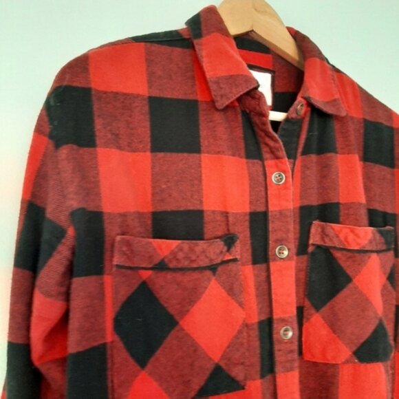 FOREVER 21 Classic Flannel Buffalo Check Plaid Button Down Shirt Red Black Sz S - Picture 7 of 13